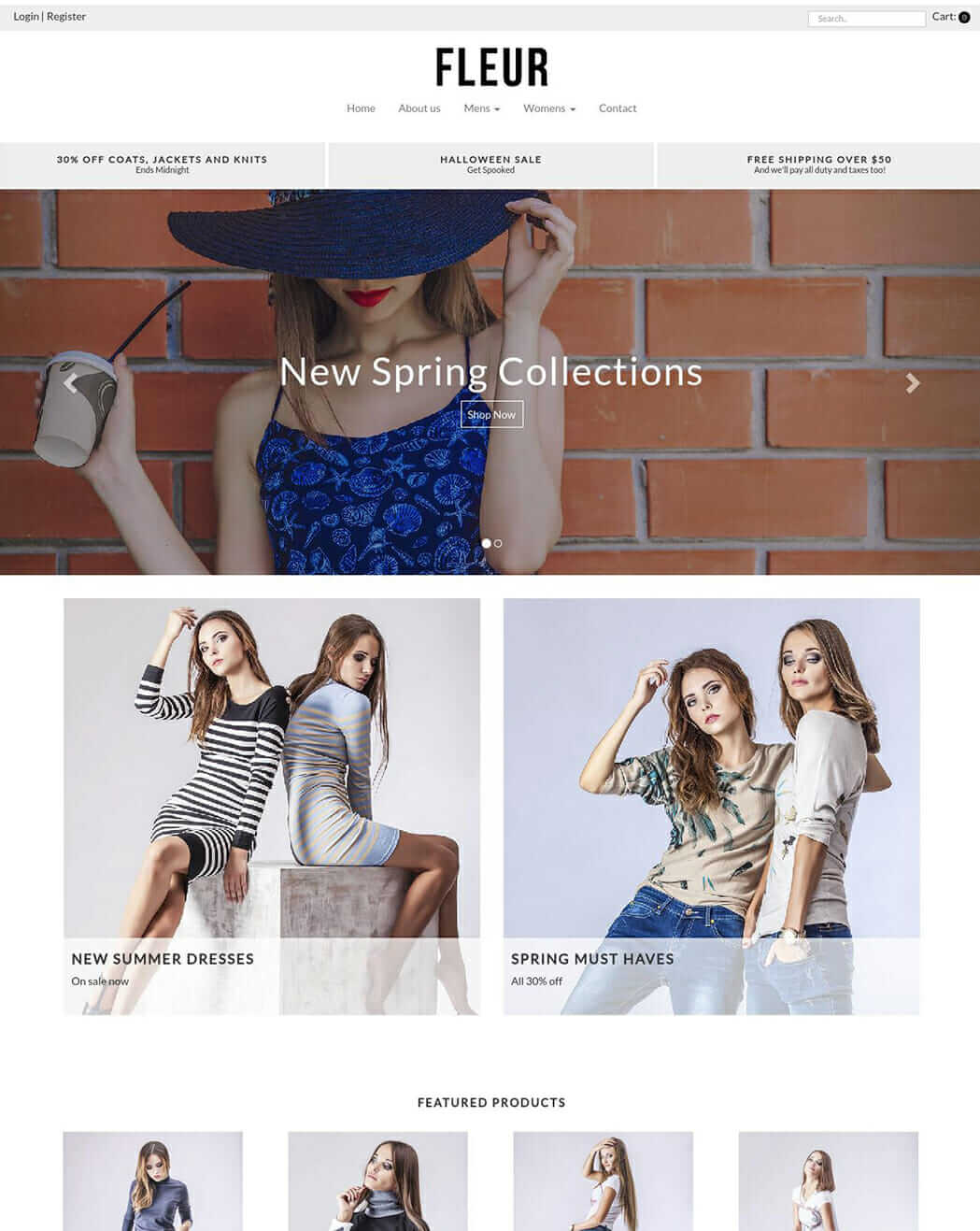 Screenshot of the homepage of the Fleur theme for Vend E-commerce