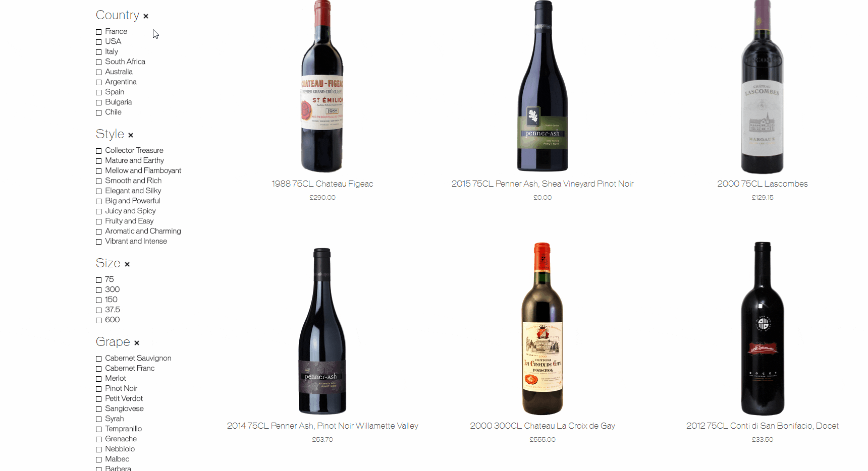Animation showing wine being selected on the Friarwood E-commerce website